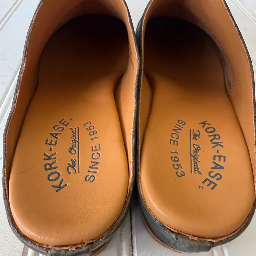 Kork-Ease Original Black Leather Clog Mules Women’s Size 7.5 Slip-On Comfort